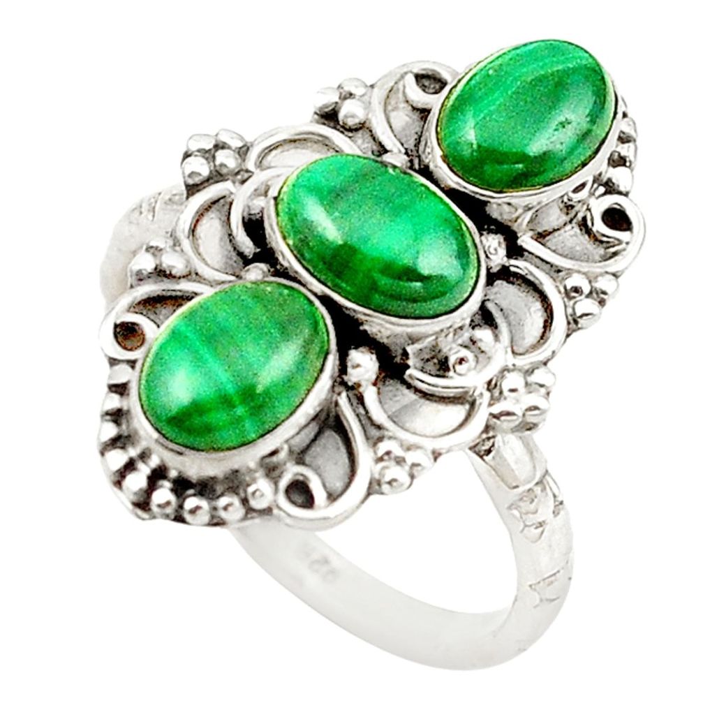 Natural green malachite (pilot's stone) 925 sterling silver ring size 7 d18911