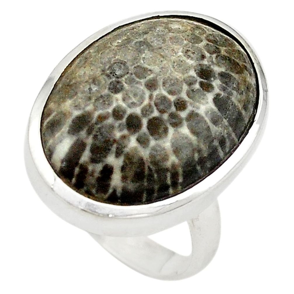 925 silver natural black stingray coral from alaska ring jewelry size 8 d19014