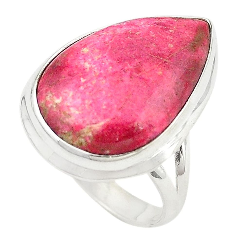 Natural pink thulite (unionite, pink zoisite) 925 silver ring size 6.5 d19019