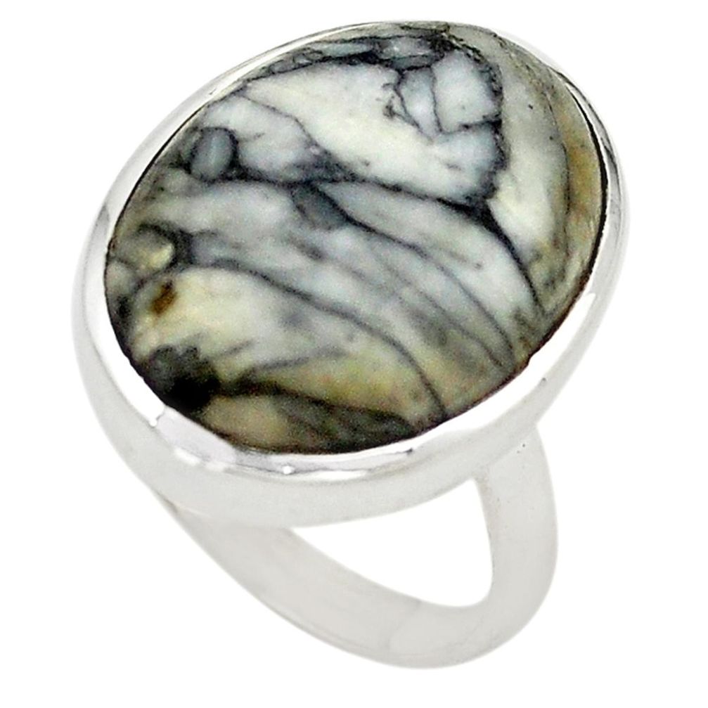 Natural white pinolith oval 925 sterling silver ring jewelry size 8.5 d19020