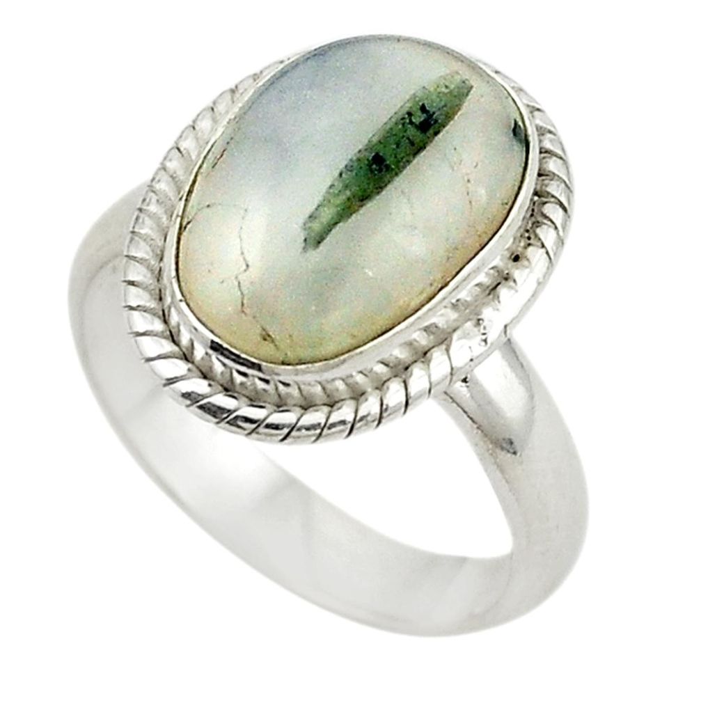 Natural green tourmaline in quartz 925 silver ring jewelry size 7 d19037