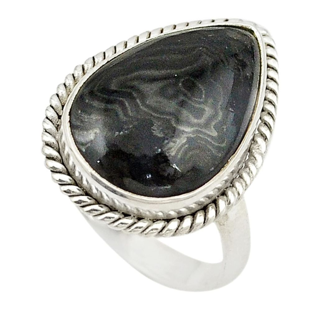 Natural black psilomelane (crown of silver) 925 silver ring size 8 d19042