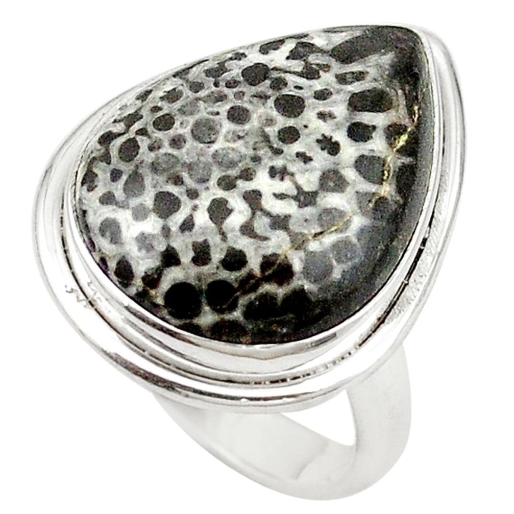 Natural black stingray coral from alaska 925 silver ring size 6 d19065