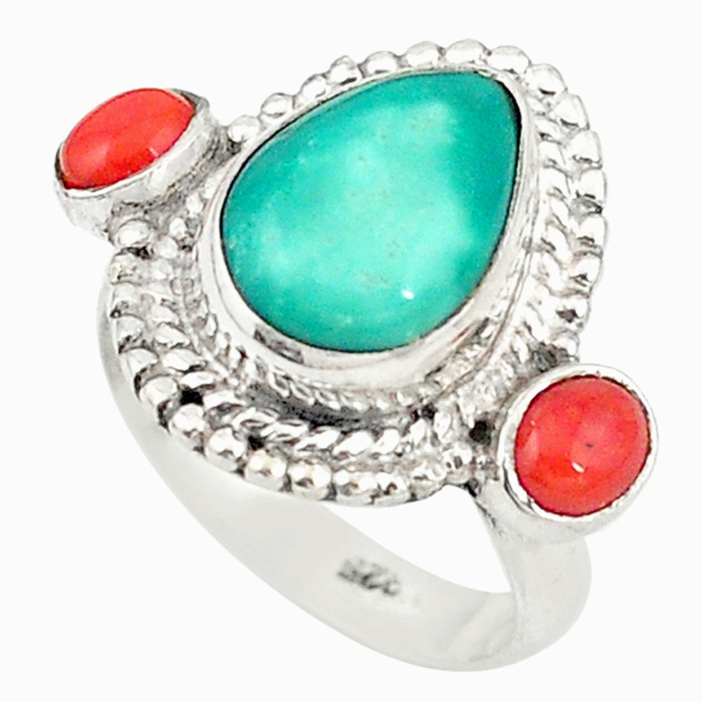 925 silver natural green turquoise tibetan coral ring jewelry size 5.5 d20205