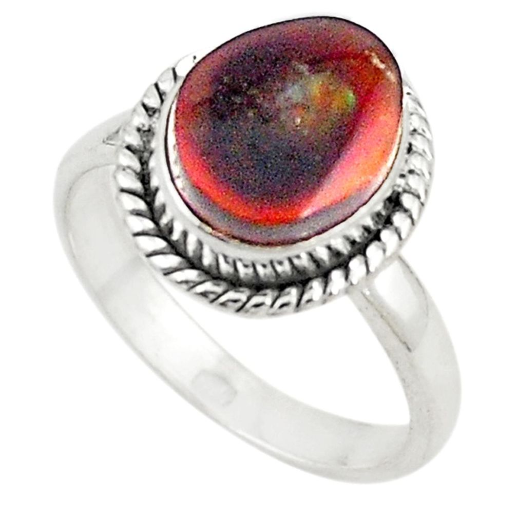 Natural multi color mexican fire agate 925 silver ring size 7.5 d20254