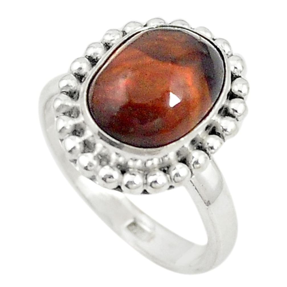 Natural multi color mexican fire agate 925 silver ring size 7.5 d20259