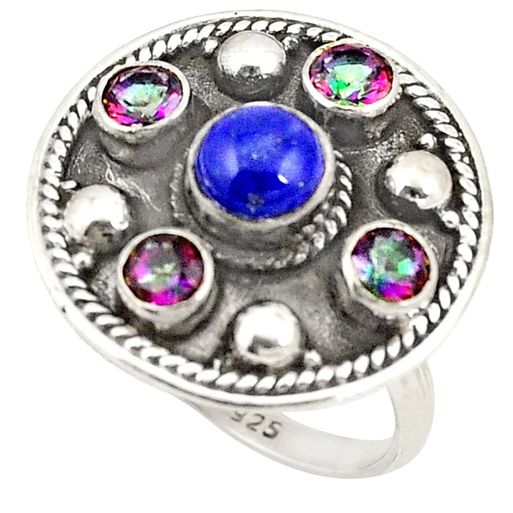 925 silver natural blue lapis lazuli rainbow topaz ring jewelry size 8.5 d20624