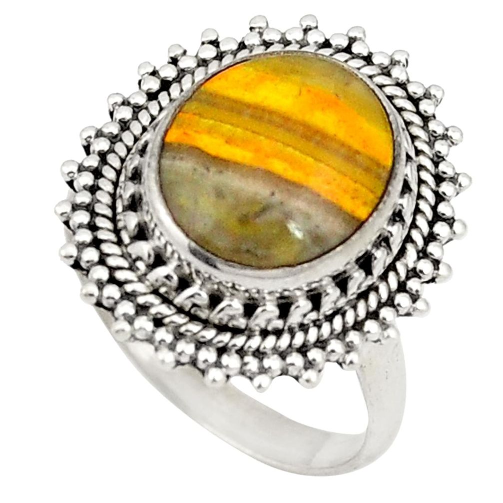 Natural yellow bumble bee australian jasper 925 silver ring size 6.5 d20642