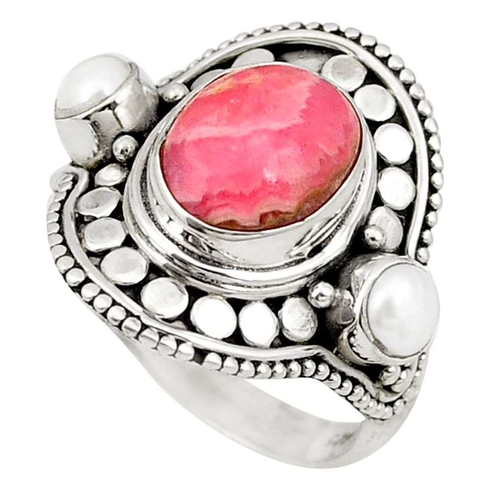 Natural pink rhodochrosite inca rose (argentina) 925 silver ring size 7 d20672