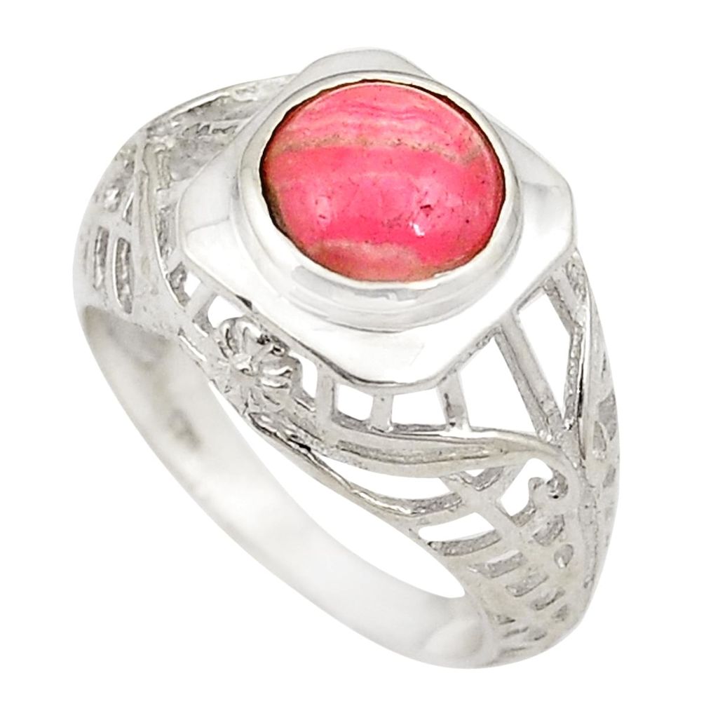 Natural pink rhodochrosite inca rose (argentina) 925 silver ring size 7 d20680