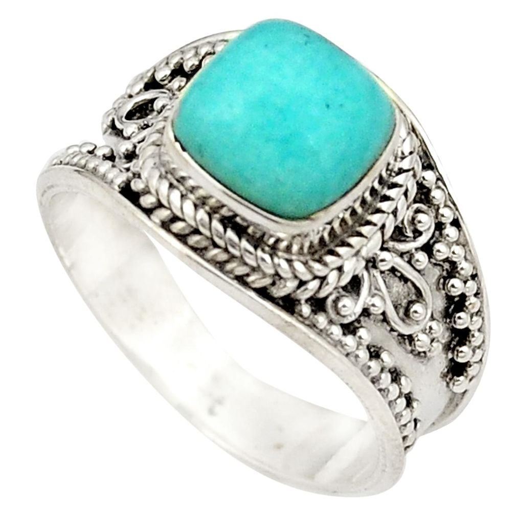 Natural green peruvian amazonite 925 sterling silver ring size 7.5 d20712