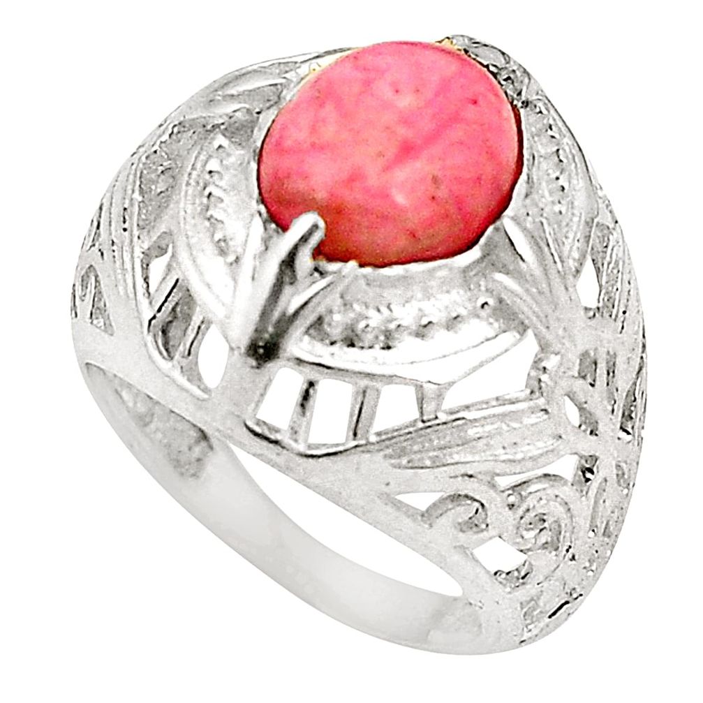 Natural pink rhodochrosite inca rose (argentina) 925 silver ring size 6 d20782