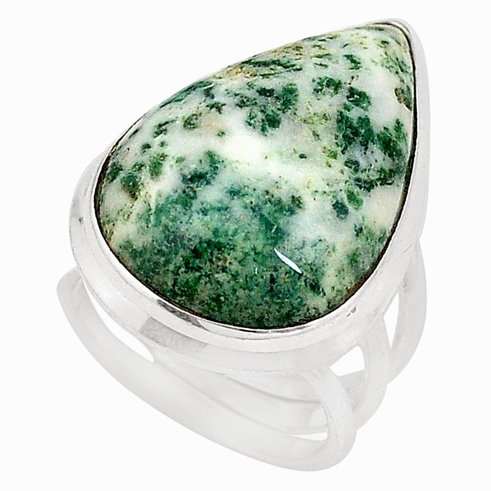 925 sterling silver natural white tree agate ring jewelry size 5.5 d20785