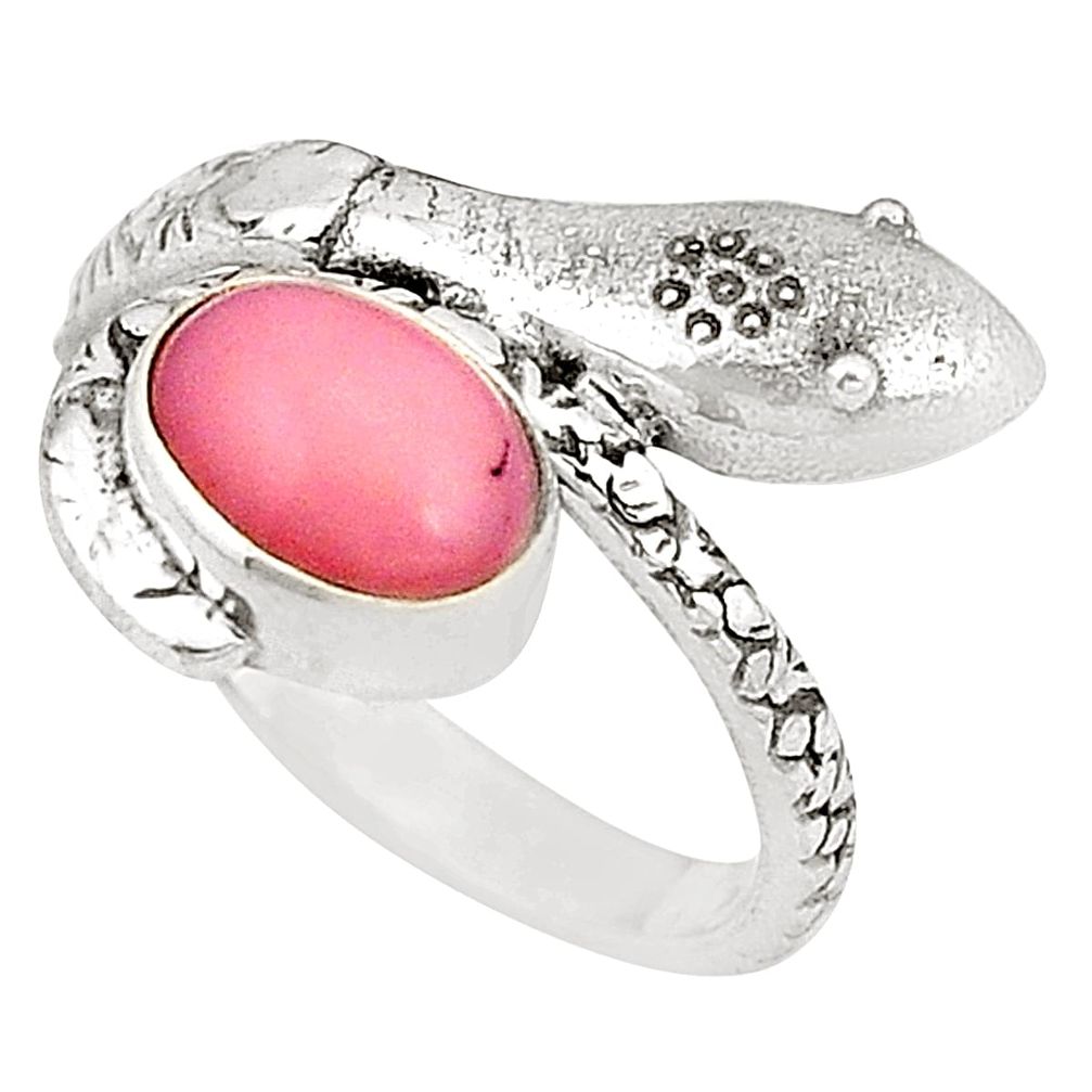 Natural pink opal 925 sterling silver snake ring jewelry size 7.5 d20794
