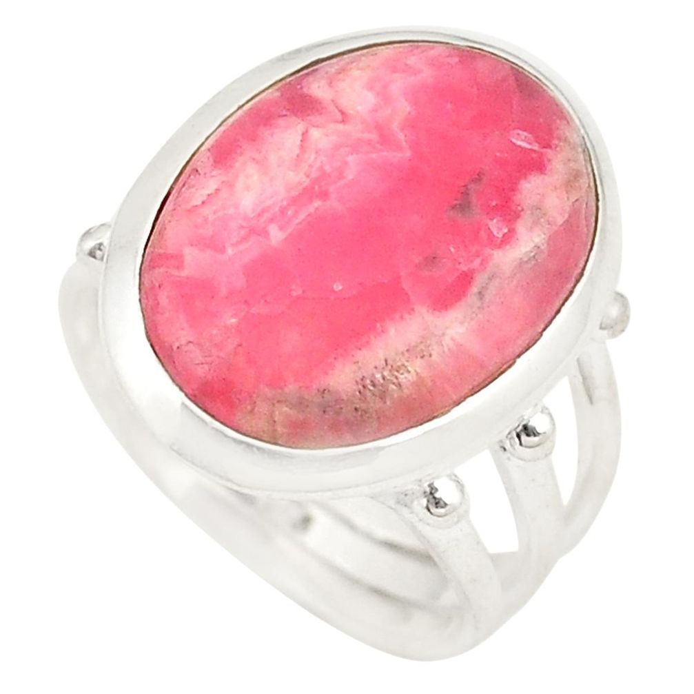 Natural pink rhodochrosite inca rose (argentina) 925 silver ring size 6.5 d20812