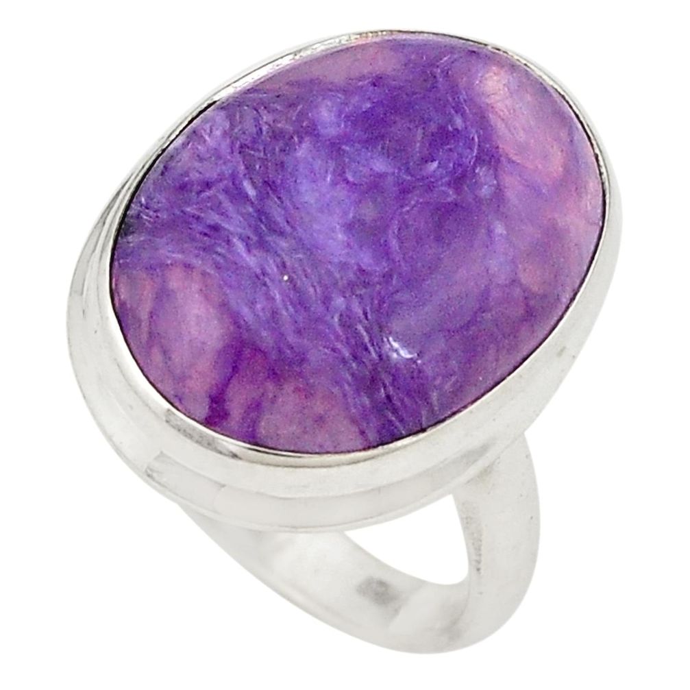 Natural purple charoite (siberian) 925 sterling silver ring size 8 d20816