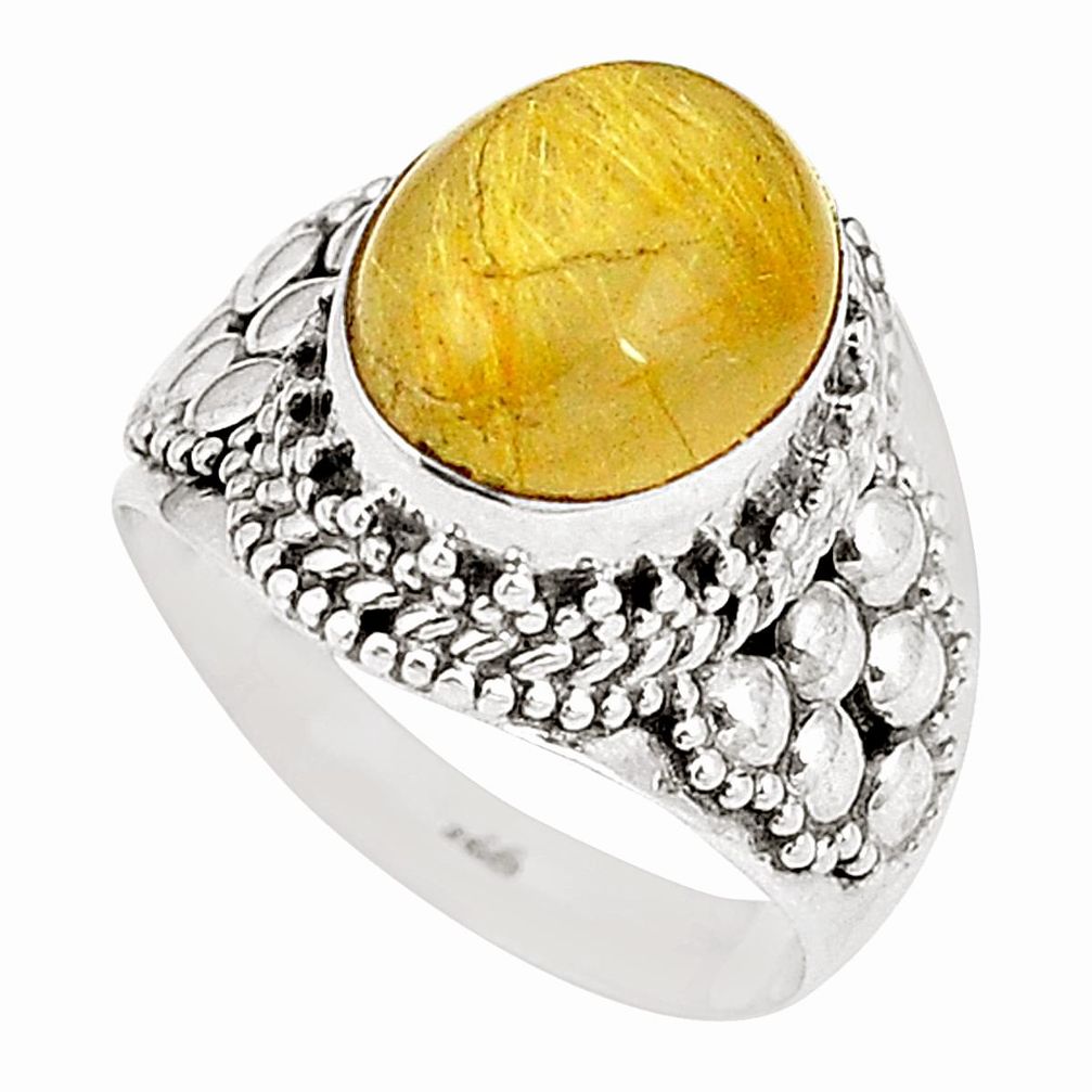 Natural golden tourmaline rutile 925 sterling silver ring size 6.5 d20852
