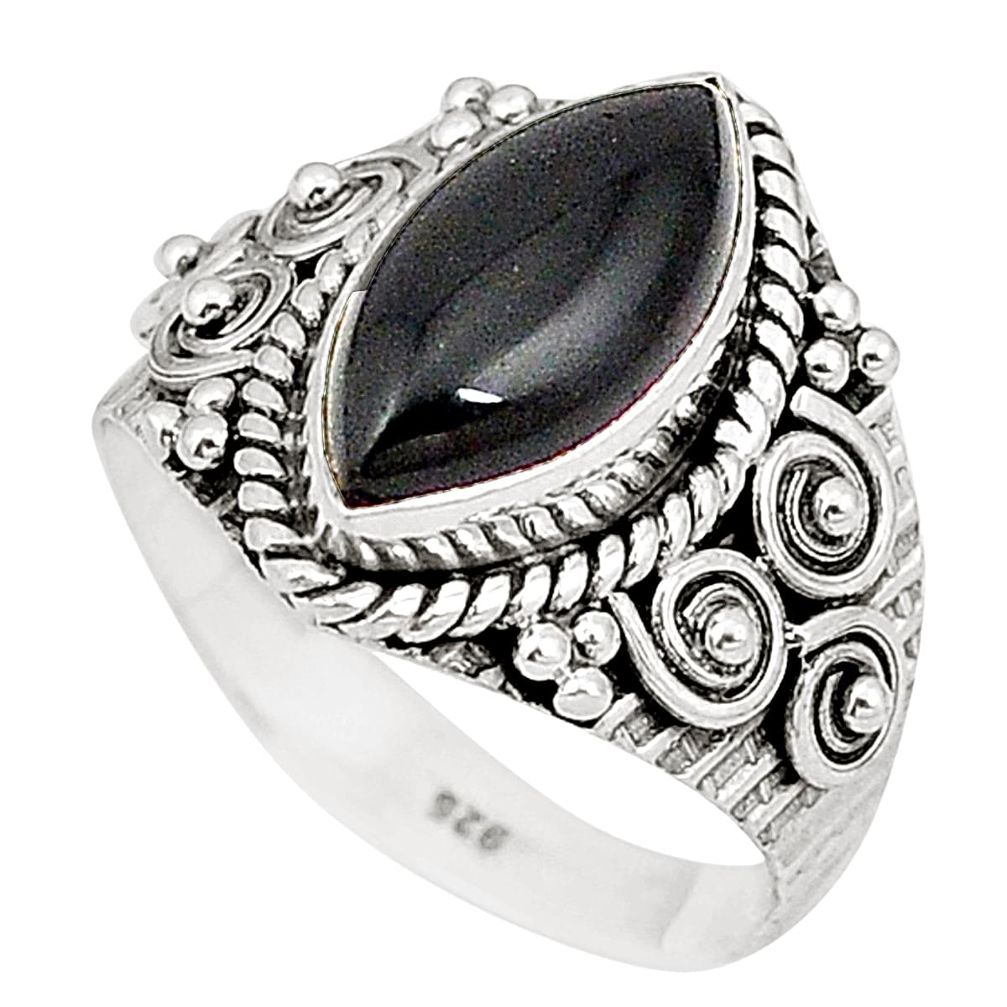 Natural black onyx marquise 925 sterling silver ring jewelry size 7.5 d20859