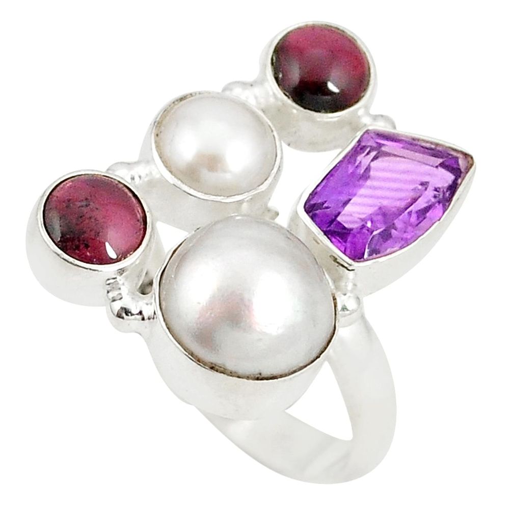 925 sterling silver natural white pearl purple amethyst ring size 7.5 d20918