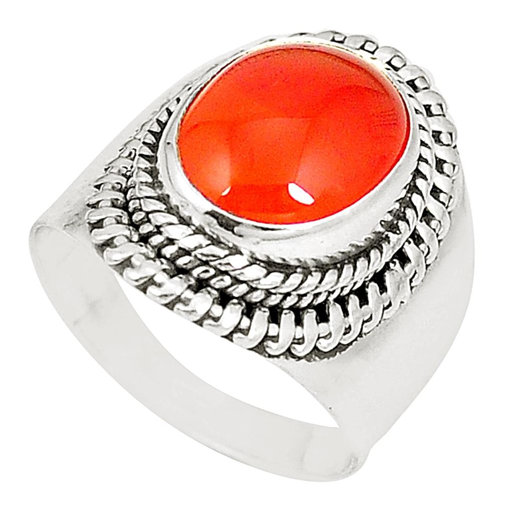Natural orange cornelian (carnelian) 925 silver ring jewelry size 7 d22762