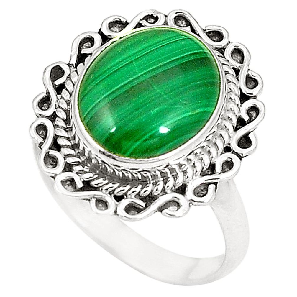 Natural green malachite (pilot's stone) 925 silver ring size 6.5 d22774