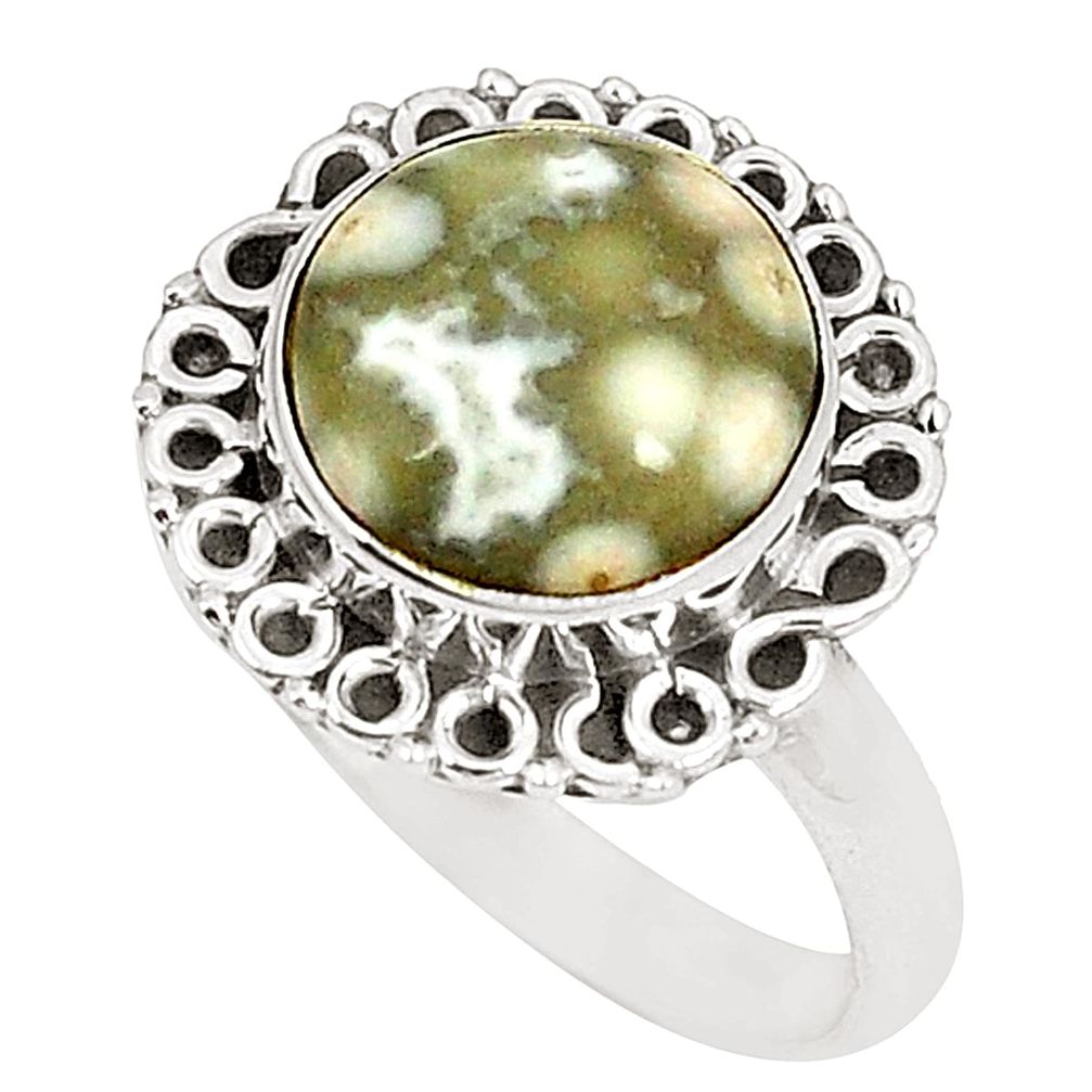 Natural green ocean sea jasper (madagascar) 925 silver ring size 7 d22792