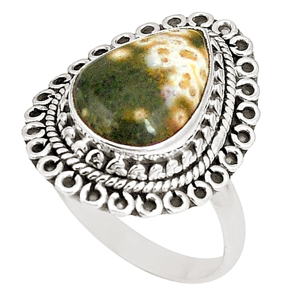 Natural multicolor ocean sea jasper (madagascar) 925 silver ring size 8.5 d22798