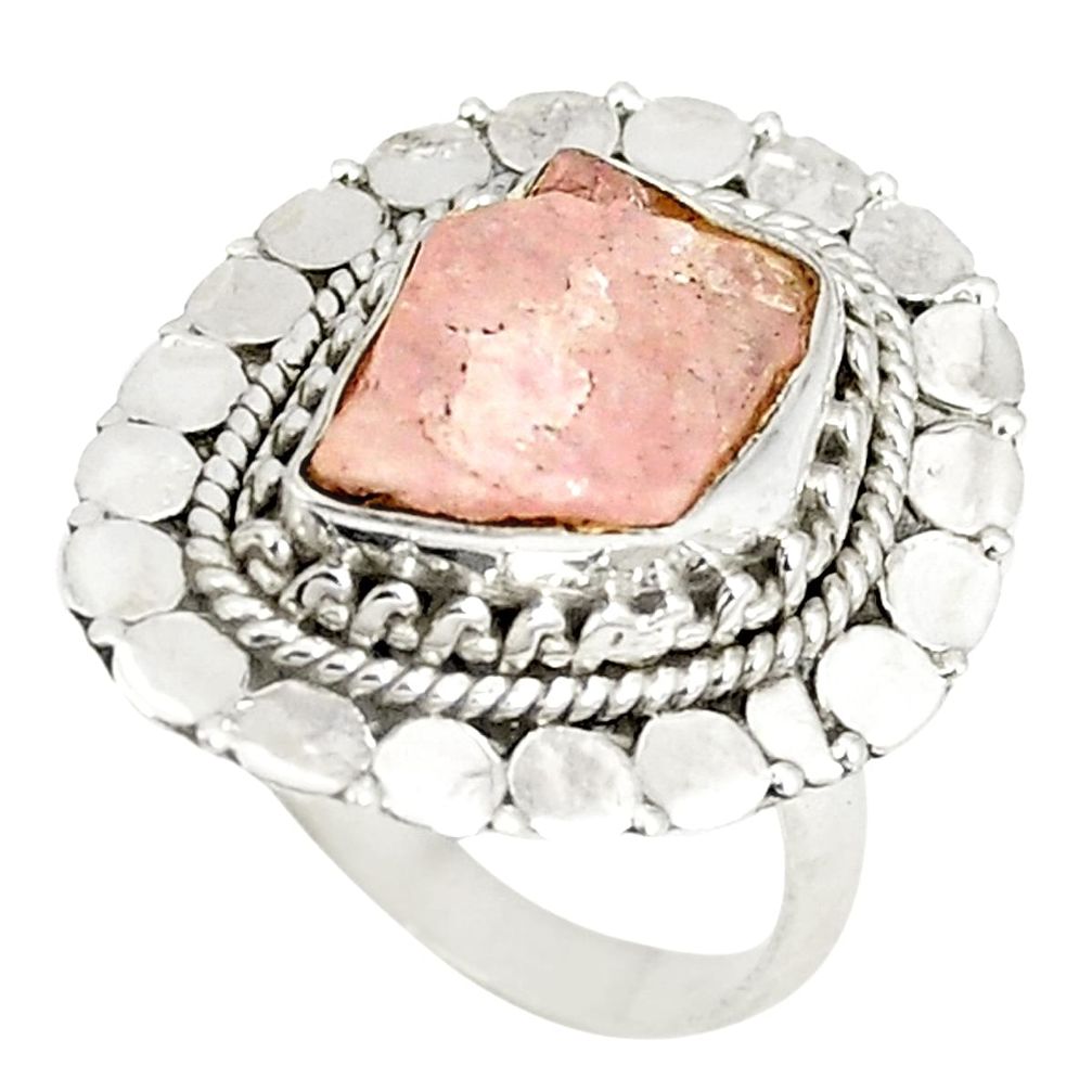 Natural pink rose quartz rough 925 sterling silver ring size 7 d22802