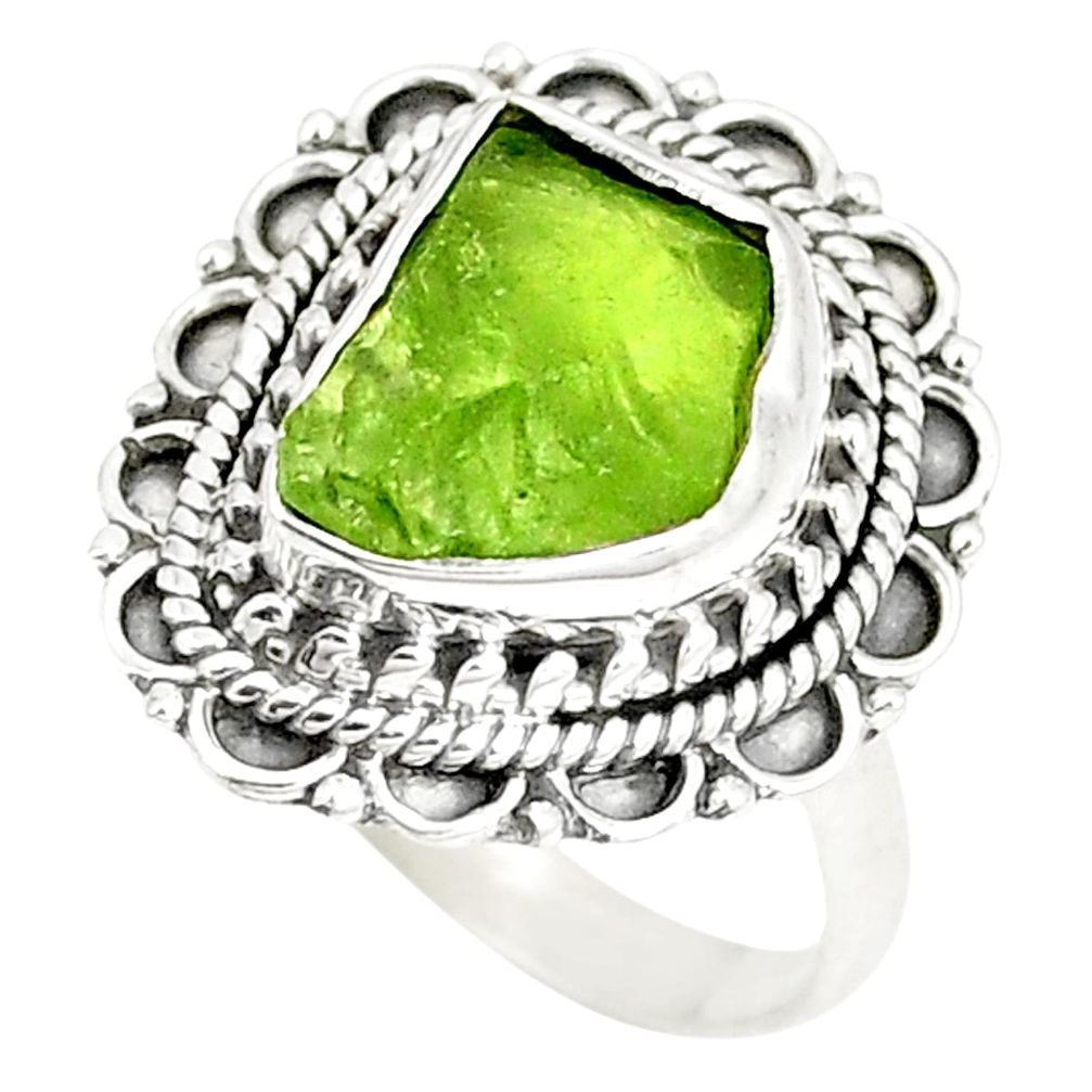 Natural green peridot rough 925 sterling silver ring size 6.5 d22808