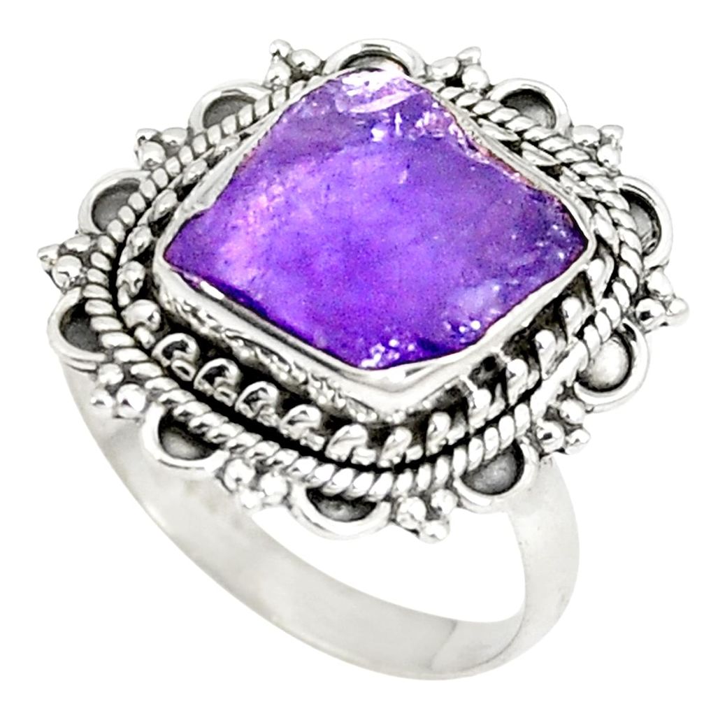 Natural purple amethyst rough 925 sterling silver ring size 7.5 d22814