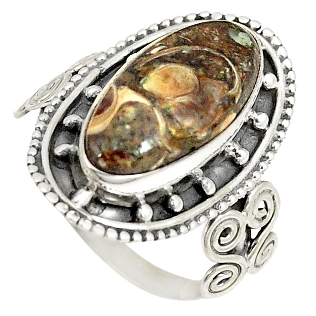 925 silver natural brown turritella fossil snail agate ring size 7.5 d22832