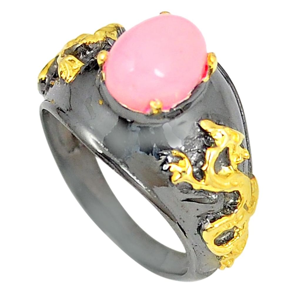 925 sterling silver natural pink opal rhodium 14k gold ring size 6.5 d23696