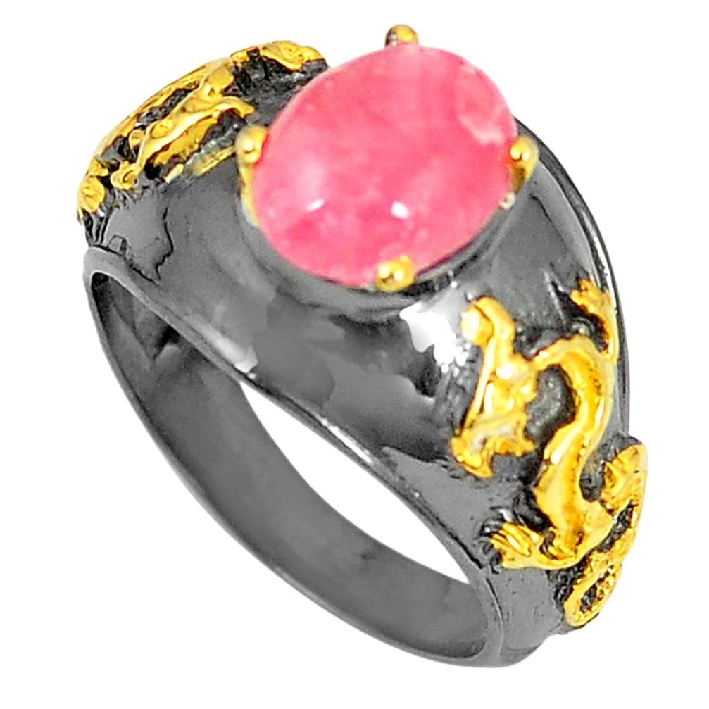 Natural pink rhodochrosite inca rose rhodium 925 silver ring size 6.5 d23717