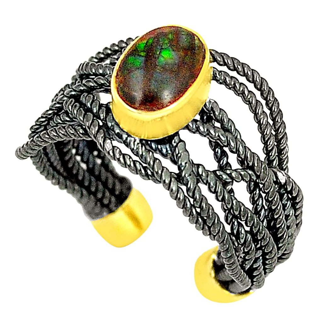 Natural ammolite (canadian) rhodium 925 silver adjustable ring size 6.5 d23723