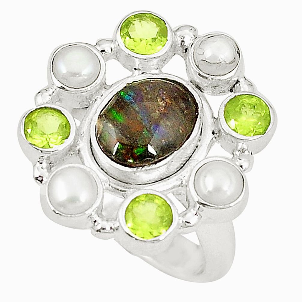 lor ammolite (canadian) peridot 925 silver ring size 6.5 d23767