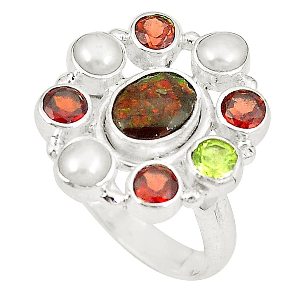 al multi color ammolite (canadian) peridot ring size 7.5 d23768