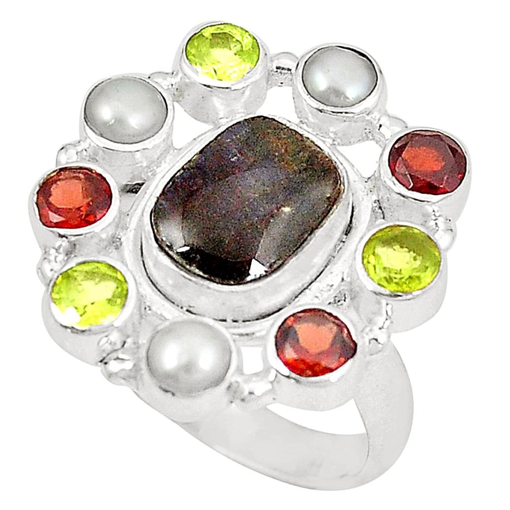 925 silver natural multi color ammolite (canadian) pearl ring size 8.5 d23770