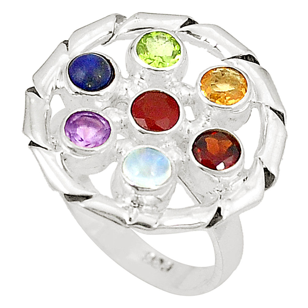 Natural rainbow moonstone amethyst citrine 925 silver ring size 7.5 d23806