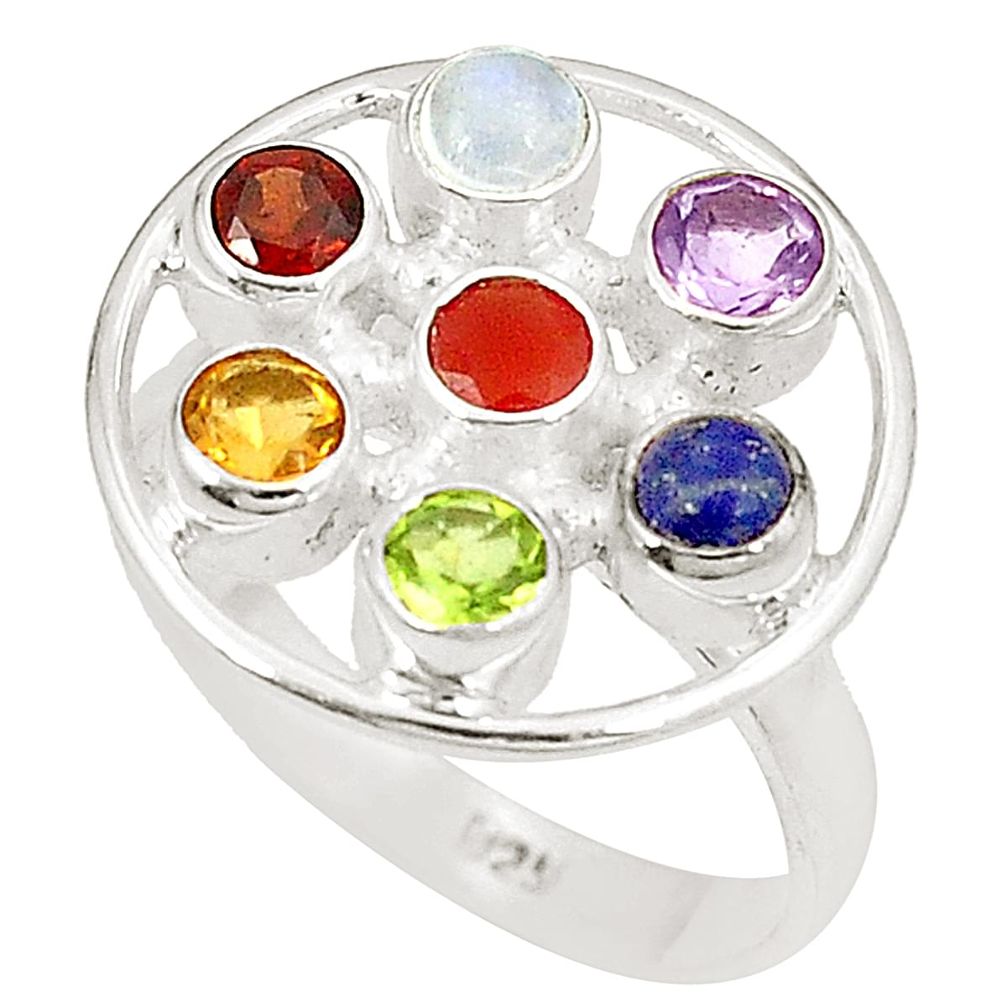 Natural rainbow moonstone amethyst citrine 925 silver ring size 9 d23815