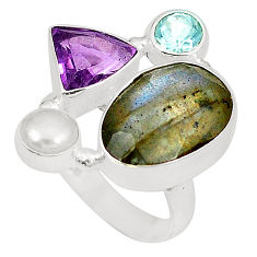 Clearance Sale- radorite amethyst topaz 925 silver ring size 7 d23844