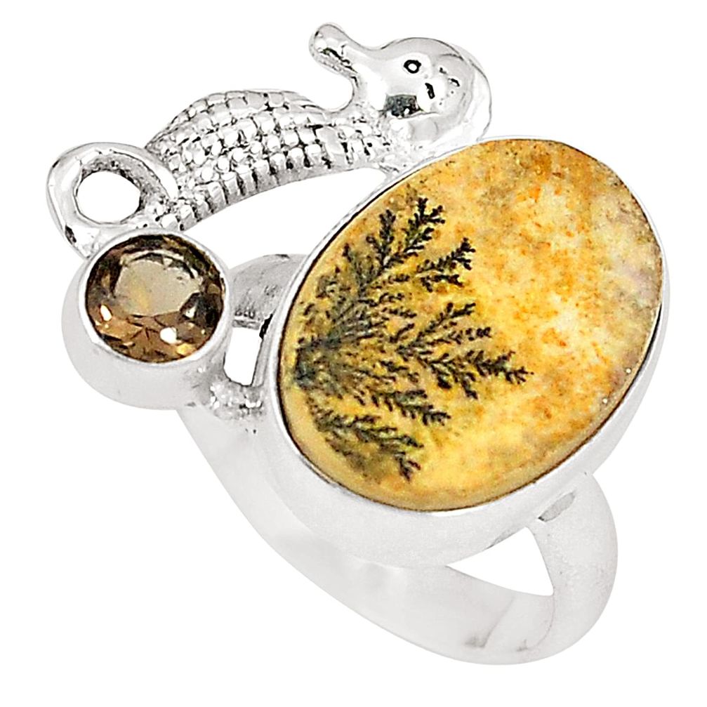 Natural germany psilomelane dendrite 925 silver seahorse ring size 6.5 d23853