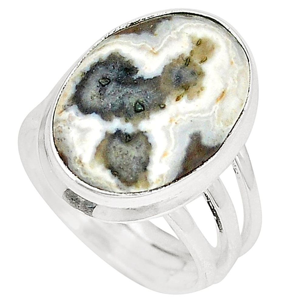 Natural multi color ocean sea jasper (madagascar) 925 silver ring size 8 d23883