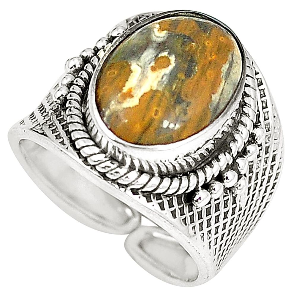 Natural ocean sea jasper (madagascar) 925 silver adjustable ring size 7.5 d23884