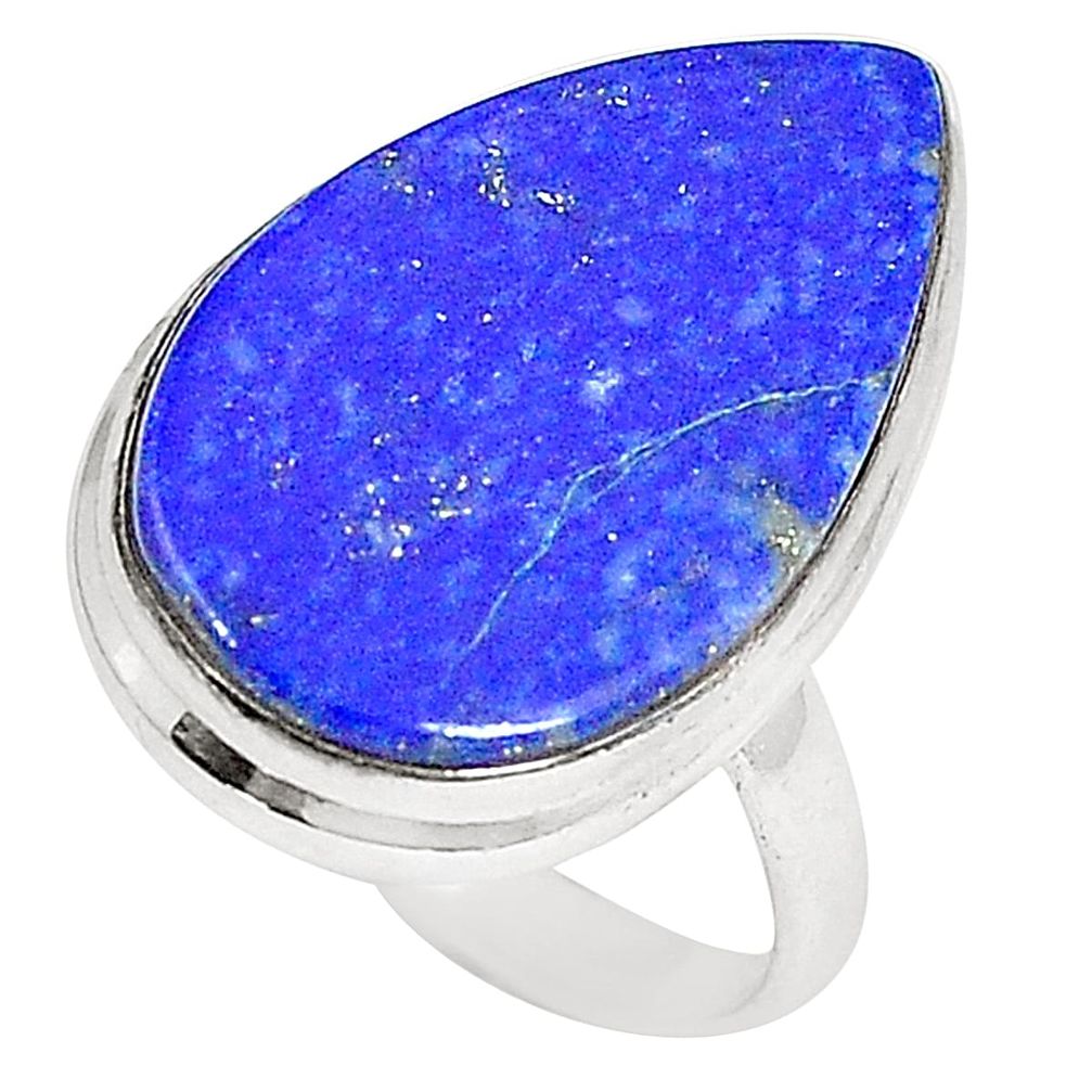 Natural blue lapis lazuli pear 925 sterling silver ring size 7.5 d23885