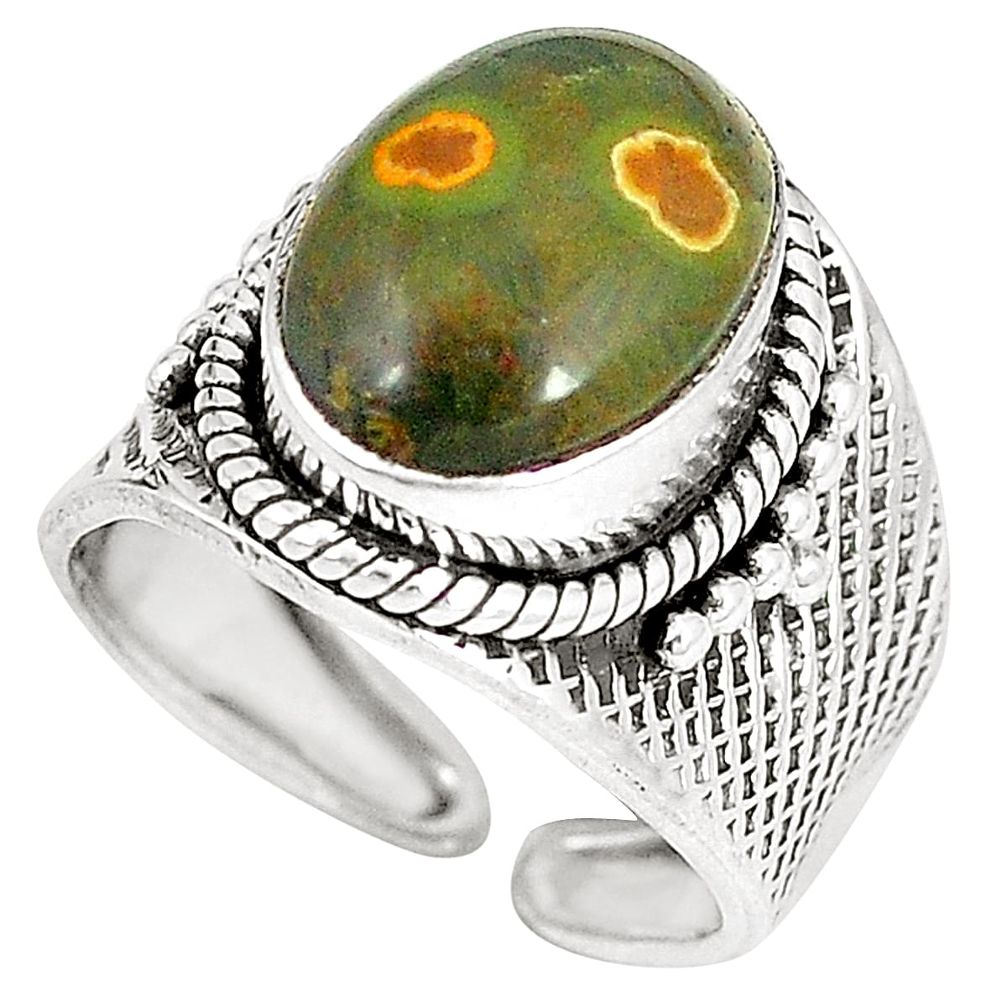 Natural green ocean sea jasper (madagascar) 925 silver ring size 8 d23900