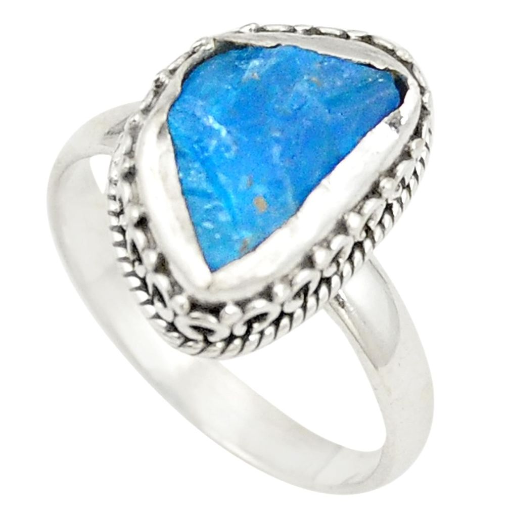 Blue apatite rough fancy 925 sterling silver ring jewelry size 8.5 d24786