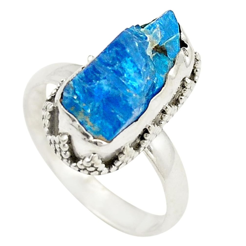 Blue apatite rough fancy 925 sterling silver ring jewelry size 8 d24788