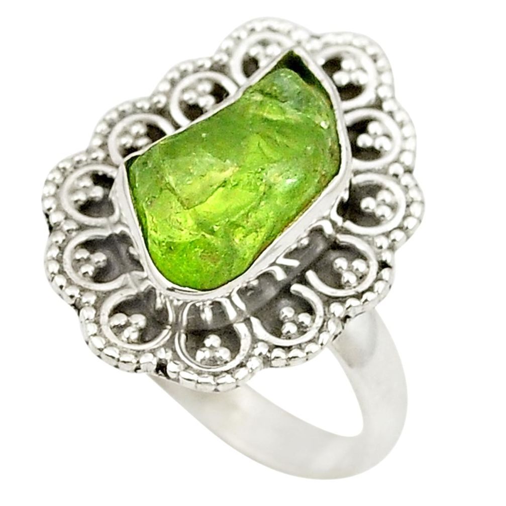 Natural green peridot rough 925 sterling silver ring size 7 d24821