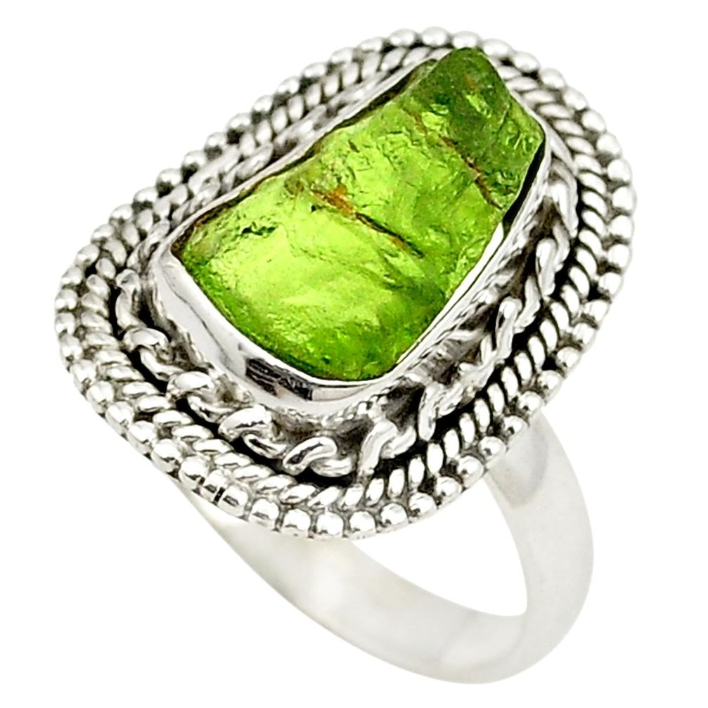 Natural green peridot rough 925 sterling silver ring jewelry size 7 d24822