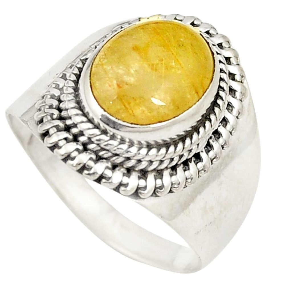 925 sterling silver natural golden tourmaline rutile ring size 8.5 d24838